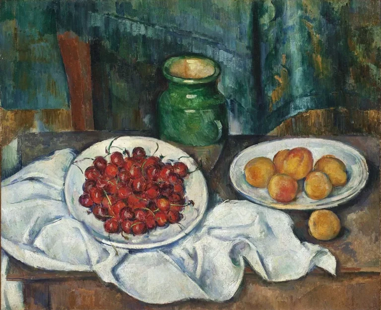 Nature Morte au plat de cerises et aux pêches